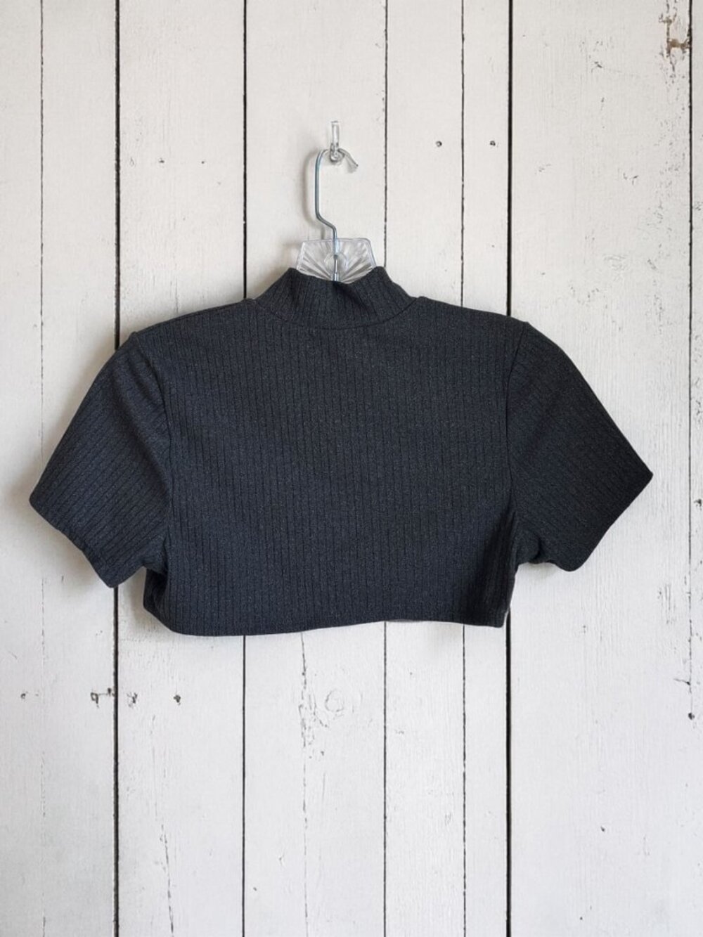 Layered Overlay Crop Top - Charcoal Gray - Picture 3 of 8